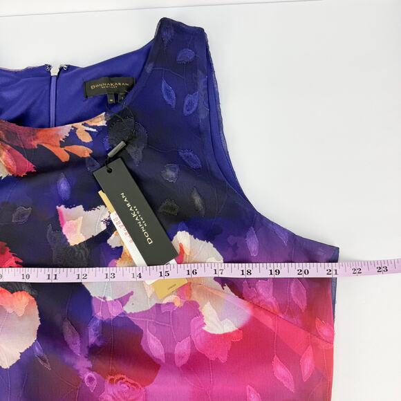 NEW DONNA KARAN 14 Sleeveless Asymmetrical Purple Floral Midi Women's Dress - Picture 13 of 14